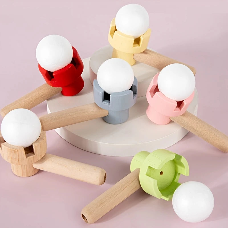 Kids Wooden Balloon Blowing Toy, Sensory Training, Lung Capacity Exercise