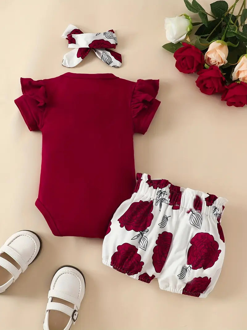 short-sleeved suit for newborns with letter top